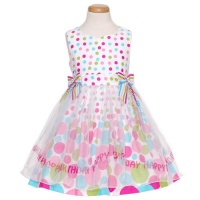 Bonnie Jean Pink Multi Color Dot Birthday Sheer Dress Girl 12M-6X