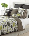 Freshen up! A decidedly modern floral print blooms in shades of green, black and gray for a new definition of contemporary comfort. Ribbon ties and a dotted European sham bring added style to this Martha Stewart Collection comforter set.