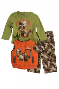 BT Kids Infant Boys (12-24 mo) 3 pc dinosaur puffy vest, shirt & cargo pants set