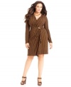 A gathered front lends a slimming line to MICHAEL Michael Kors' long sleeve plus size dress-- wear it from day to play!