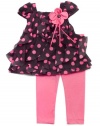 Rare Editions Baby-girls Newborn Dot Mesh Ruffle Legging Set, Black/Fuchsia, 6 Months