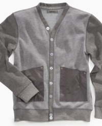 This forever classic cardigan by DKNY will make his style appealing and distinguished. This forever classic cardigan by DKNY will make his style appealing and distinguished.