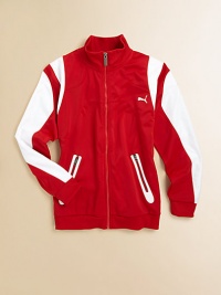A tricot, zip-front jacket with zip pockets, Ferrari crest, Puma logo and contrasting trim for in the game style.Stand collarLong sleevesConcealed zip front with snap storm placketSlash zip pocketsPolyesterMachine washImported A tricot, zip-front jacket with zip pockets, Ferrari crest, Puma logo and contrasting trim for in the game style.Stand collarLong sleevesConcealed zip front with snap storm placketSlash zip pocketsPolyesterMachine washImported