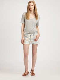 Muted florals lend a touch of romance to this abbreviated silhouette, finished with chic frayed edges.THE FITRelaxed fitRise, about 10Inseam, about 2THE DETAILSZip flyFive-pocket style92% cotton/7% polyester/1% spandexHand washMade in USA of imported fabricModel shown is 5'10 (177cm) wearing US size 4. Muted florals lend a touch of romance to this abbreviated silhouette, finished with chic frayed edges.THE FITRelaxed fitRise, about 10Inseam, about 2THE DETAILSZip flyFive-pocket style92% cotton/7% polyester/1% spandexHand washMade in USA of imported fabricModel shown is 5'10 (177cm) wearing US size 4.