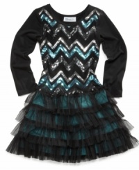 A pretty pairing of sparkly sequins and frilly tulle. She'll look spectacular in her Bonnie Jean party-ready ensemble. A pretty pairing of sparkly sequins and frilly tulle. She'll look spectacular in her Bonnie Jean party-ready ensemble.