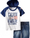 Calvin Klein Boys 2-7 Short Sleeve Hooded Tee With Denim Short Set, Gray, 5