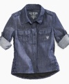 Classic style. She can show off her adorable all-American looks in this denim shirt from Guess.