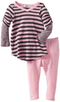 Splendid Littles Baby-girls Newborn Charcoal Stripe Thermal Tunic Set, Pink Ribbon, 3-6 Months