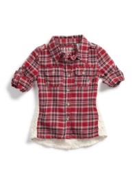 GUESS Kids Girls Crochet-Trimmed Woven Top, MULTI (5) GUESS Kids Girls Crochet-Trimmed Woven Top, MULTI (5)