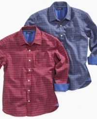 Add prep to his step with this classic plaid long sleeve shirt by Nautica. Goes well with chinos, jeans, and shorts. Add prep to his step with this classic plaid long sleeve shirt by Nautica. Goes well with chinos, jeans, and shorts.