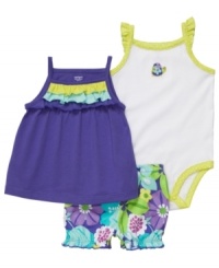 Bring her out of her shell with this colorful bodysuit, shirt and short set from Carter's. Bring her out of her shell with this colorful bodysuit, shirt and short set from Carter's.