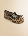 A timeless ballet flat gets a modern update in leopard-print haircalf with grosgrain trim and a delicate bow.Slip-on with elastic strapHaircalf upperLeather liningRubber soleImported
