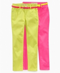 Totally electric! Highlight her school-ready wardrobe with these pop-bright skinny jeans from Epic Threads. Totally electric! Highlight her school-ready wardrobe with these pop-bright skinny jeans from Epic Threads.