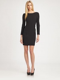 A sleek and sexy take on the essential sheath silhouette, finished with a hint of stretch and skin-baring open back.BoatneckThree-quarter sleevesPrincess seamsSquare back cutoutSide zipperAbout 23 from natural waist66% cotton/27% nylon/7% elastaneDry cleanMade in USA of imported fabricModel shown is 5'10 (177cm) wearing US size 4. A sleek and sexy take on the essential sheath silhouette, finished with a hint of stretch and skin-baring open back.BoatneckThree-quarter sleevesPrincess seamsSquare back cutoutSide zipperAbout 23 from natural waist66% cotton/27% nylon/7% elastaneDry cleanMade in USA of imported fabricModel shown is 5'10 (177cm) wearing US size 4.