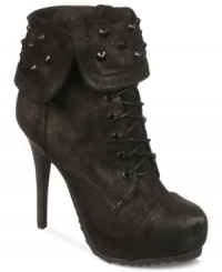 Sexy and tall. Fergie's Battle platform booties are equipped with all the stylish details you love, from the sexy heel to the lace-up shaft and studded ankle cuff. Sexy and tall. Fergie's Battle platform booties are equipped with all the stylish details you love, from the sexy heel to the lace-up shaft and studded ankle cuff.