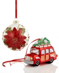 A little bit of everything. Combine the hand-painted poinsettia ball ornament with a classic family station wagon to ramp up the holiday cheer. Both shine with metallic sparkling accents by Holiday Lane. A little bit of everything. Combine the hand-painted poinsettia ball ornament with a classic family station wagon to ramp up the holiday cheer. Both shine with metallic sparkling accents by Holiday Lane.