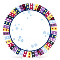 Q Squared 11-Inch Round Plate Floral Collection, Striped Rim Q Squared 11-Inch Round Plate Floral Collection, Striped Rim