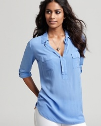 A comfy-cool alternative to the classic button up, this Splendid henley shirt is just as sleek paired with a trend-right pencil skirt as it is with your favorite jeans. A comfy-cool alternative to the classic button up, this Splendid henley shirt is just as sleek paired with a trend-right pencil skirt as it is with your favorite jeans.