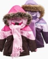 Bundle her up with cute, cozy comfort with these coat and scarf sets from S. Rothschild.