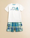 Life will be a beach for your little man in this plush cotton pullover with surf embroidery.CrewneckShort sleevesPullover styleCottonMachine washImported