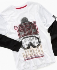 A layered effect on this long-sleeve tee from Sean John gives his style a refreshed look. A layered effect on this long-sleeve tee from Sean John gives his style a refreshed look.