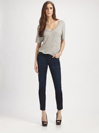 Iconic dark rinse denim revamped with a cropped length and whiskered and faded details.THE FITFitted through hips and thighsInseam, about 30THE DETAILSZip flyFive-pocket styleWhiskering at thighsSlightly faded legsLogo detail at back waistband98% cotton/2% elastaneMachine washMade in USA of Italian fabricAdditional Information Women's Premier Designer & Contemporary Size Guide Iconic dark rinse denim revamped with a cropped length and whiskered and faded details.THE FITFitted through hips and thighsInseam, about 30THE DETAILSZip flyFive-pocket styleWhiskering at thighsSlightly faded legsLogo detail at back waistband98% cotton/2% elastaneMachine washMade in USA of Italian fabricAdditional Information Women's Premier Designer & Contemporary Size Guide