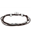 Added attractions. Fossil's multistrand chocolate-colored leather bracelet features silver-tone beads and sparkling accents for a radiant touch. Approximate length: 7-1/2 inches.