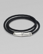 Braided leather wraps the wrist three times and is held by a sterling silver magnetic bamboo clasp.SilverLeatherAbout 24 longImported