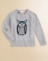 Knit right into this luxurious cashmere pullover is a wise owl with big blue eyes that gaze intently.Ribbed crewneckLong raglan sleeves with ribbed cuffsRibbed hemCashmereDry cleanImported