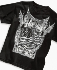 Your little warrior will love this Tapout logo and flag tee.