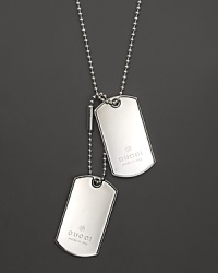 From the Dogtag Collection, a sterling silver bead necklace with engraved logo dog tag charms. Designed by Gucci. From the Dogtag Collection, a sterling silver bead necklace with engraved logo dog tag charms. Designed by Gucci.