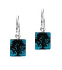 Sterling Silver Dichroic Glass Blue Tree of Life Pattern Rectangular Earrings Sterling Silver Dichroic Glass Blue Tree of Life Pattern Rectangular Earrings