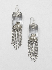 From the Teatro Moderne Collection. Beautifully hand-crafted lucite accented with sparkling Swarovski crystals and an elegant ball chain fringe. LuciteSwarovski crystalsRhodium-platedDrop, about 3Hook backMade in USA