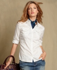 Be classic in Tommy Hilfiger's Laura shirt, rendered from crisp cotton and featuring punchy polka dots. Be classic in Tommy Hilfiger's Laura shirt, rendered from crisp cotton and featuring punchy polka dots.