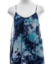 AQUA Navy Blue Tie Dye Print Double Layer Cami Top Large