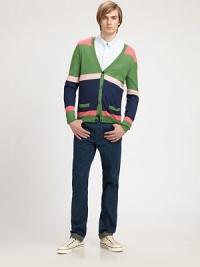 The luxurious feel and warmth that only comes from cashmere, this classic cardigan comes to life with a multitude of colorful stripes.ButtonfrontWaist patch pocketsCashmereDry cleanImported The luxurious feel and warmth that only comes from cashmere, this classic cardigan comes to life with a multitude of colorful stripes.ButtonfrontWaist patch pocketsCashmereDry cleanImported