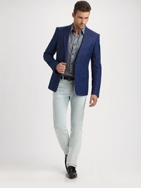 EXCLUSIVELY AT SAKS. A sartorial standard for work and weekends alike, tailored in a summer-ready cotton/linen blend with cross-stitch construction. Two-button closureNotch lapelWaist flap pocketsBack ventFully linedAbout 29½ from shoulder to hem50% cotton/50% linenDry cleanImported EXCLUSIVELY AT SAKS. A sartorial standard for work and weekends alike, tailored in a summer-ready cotton/linen blend with cross-stitch construction. Two-button closureNotch lapelWaist flap pocketsBack ventFully linedAbout 29½ from shoulder to hem50% cotton/50% linenDry cleanImported