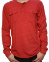 Lucky Brand Men's 1/4 Button-Down Long Sleeve Henley Style T-Shirt Red