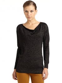 THE LOOKLuxe 2-ply cashmere from expertly maintained inner Mongolian cashmere goatsFeatures long, fine, smooth fibers top-dyed for maximum color saturationMetallic designDraped neckline Long ribbed cuff sleevesRibbed hemTHE FITAbout 27 from shoulder to hemTHE MATERIALCashmere/polyester/metallic fibersCARE & ORIGINHand washImportedModel shown is 5'10 (177cm) wearing US size Small. THE LOOKLuxe 2-ply cashmere from expertly maintained inner Mongolian cashmere goatsFeatures long, fine, smooth fibers top-dyed for maximum color saturationMetallic designDraped neckline Long ribbed cuff sleevesRibbed hemTHE FITAbout 27 from shoulder to hemTHE MATERIALCashmere/polyester/metallic fibersCARE & ORIGINHand washImportedModel shown is 5'10 (177cm) wearing US size Small.