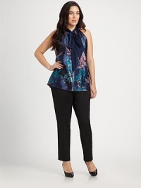 A floral-print front adds a romantic feel to this satin blouse. Its halter neckline will complement your neck and shoulders.Halter necklinePrinted frontSolid backPull-on styleAbout 31 from shoulder to hemPolyester/elastaneDry cleanImported A floral-print front adds a romantic feel to this satin blouse. Its halter neckline will complement your neck and shoulders.Halter necklinePrinted frontSolid backPull-on styleAbout 31 from shoulder to hemPolyester/elastaneDry cleanImported