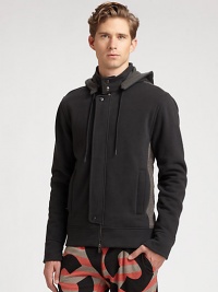 A refreshing update to a standard sweatshirt, this zip-up version is completed with a snap-button placket and a removable hood.Zip frontSnap button placketRemovable, drawstring hoodWaist slash pockets80% cotton/20% polyesterDry cleanImported A refreshing update to a standard sweatshirt, this zip-up version is completed with a snap-button placket and a removable hood.Zip frontSnap button placketRemovable, drawstring hoodWaist slash pockets80% cotton/20% polyesterDry cleanImported