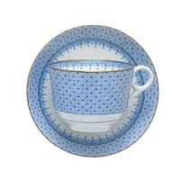 Delicate and refined, Mottahedeh's Cornflower Lace pattern draws its inspiration from Ch'ing Dynasty porcelain. Accented with bands of 22k gold, this versatile collection is designed to be mixed and matched. Delicate and refined, Mottahedeh's Cornflower Lace pattern draws its inspiration from Ch'ing Dynasty porcelain. Accented with bands of 22k gold, this versatile collection is designed to be mixed and matched.