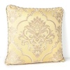 Radiant in golden hue sateen, this Waterford decorative pillow boasts a classic damask design with multi-color twist cord piping.