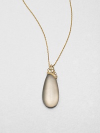 From the Lucite Modular Collection. A sensuously smooth teardrop of hand-painted, hand-sculpted Lucite has a jeweled golden cap set with Swarovski crystals and sapphire-colored glass, hanging from a golden chain.Crystal and glassLuciteGoldtoneChain length, about 16 plus 3 extenderLobster claspMade in USA From the Lucite Modular Collection. A sensuously smooth teardrop of hand-painted, hand-sculpted Lucite has a jeweled golden cap set with Swarovski crystals and sapphire-colored glass, hanging from a golden chain.Crystal and glassLuciteGoldtoneChain length, about 16 plus 3 extenderLobster claspMade in USA