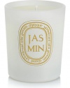 The Limited Edition Jasmine white colored votive, a classic scent that is fresh and opulent, green and exhilarating at sunrise. The flower emanates warm vanilla aromas around midday. Burn time is approximately 20 hours. 2.4 oz.