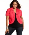Layer your sleeveless styles with INC's short sleeve plus size cardigan, elegantly accented by pleated ruffles.