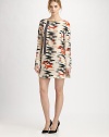 Supple silk patterned with a kinetic, geometric print, which is mirrored by a bold, vertical grosgrain ribbon inset.Modified boatneckLong sleevesGrosgrain bodice insetWaist seamConcealed shoulder zipAbout 17 from natural waistSilkDry cleanMade in Italy of imported fabricModel shown is 5'11 (180cm) wearing US size 4. 