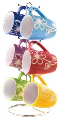 Home Basics 6-Piece Mug with Stand, Daisy Home Basics 6-Piece Mug with Stand, Daisy