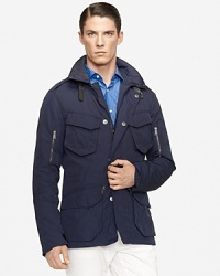 The Escape jacket is skillfully crafted in a trim, contemporary silhouette from water-repellent microfiber for a modern, utilitarian-inspired vibe. The Escape jacket is skillfully crafted in a trim, contemporary silhouette from water-repellent microfiber for a modern, utilitarian-inspired vibe.