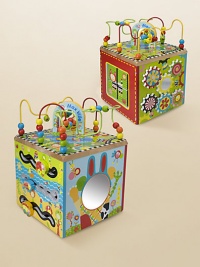 This delightful activity cube on a turning base features a curvy maze, racing rollers, spinning gears, peek-a-boo mirror and spin-and-match pictures.About 12W X 16.5H X 12DSuitable for ages 1 year and upImported This delightful activity cube on a turning base features a curvy maze, racing rollers, spinning gears, peek-a-boo mirror and spin-and-match pictures.About 12W X 16.5H X 12DSuitable for ages 1 year and upImported